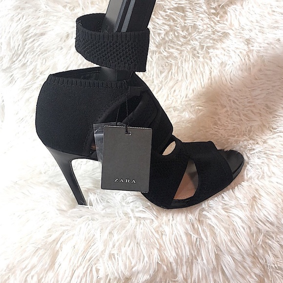 Zara Black Stretch Sandals with Wrap Ankle Strap size 6.5 - Picture 6 of 12